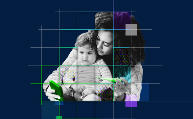 Illustration of a women along with a baby containing square grids