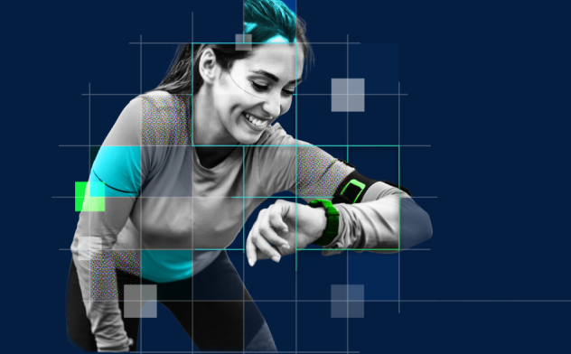 Illustration of a women wearing a smart watch containing square grids