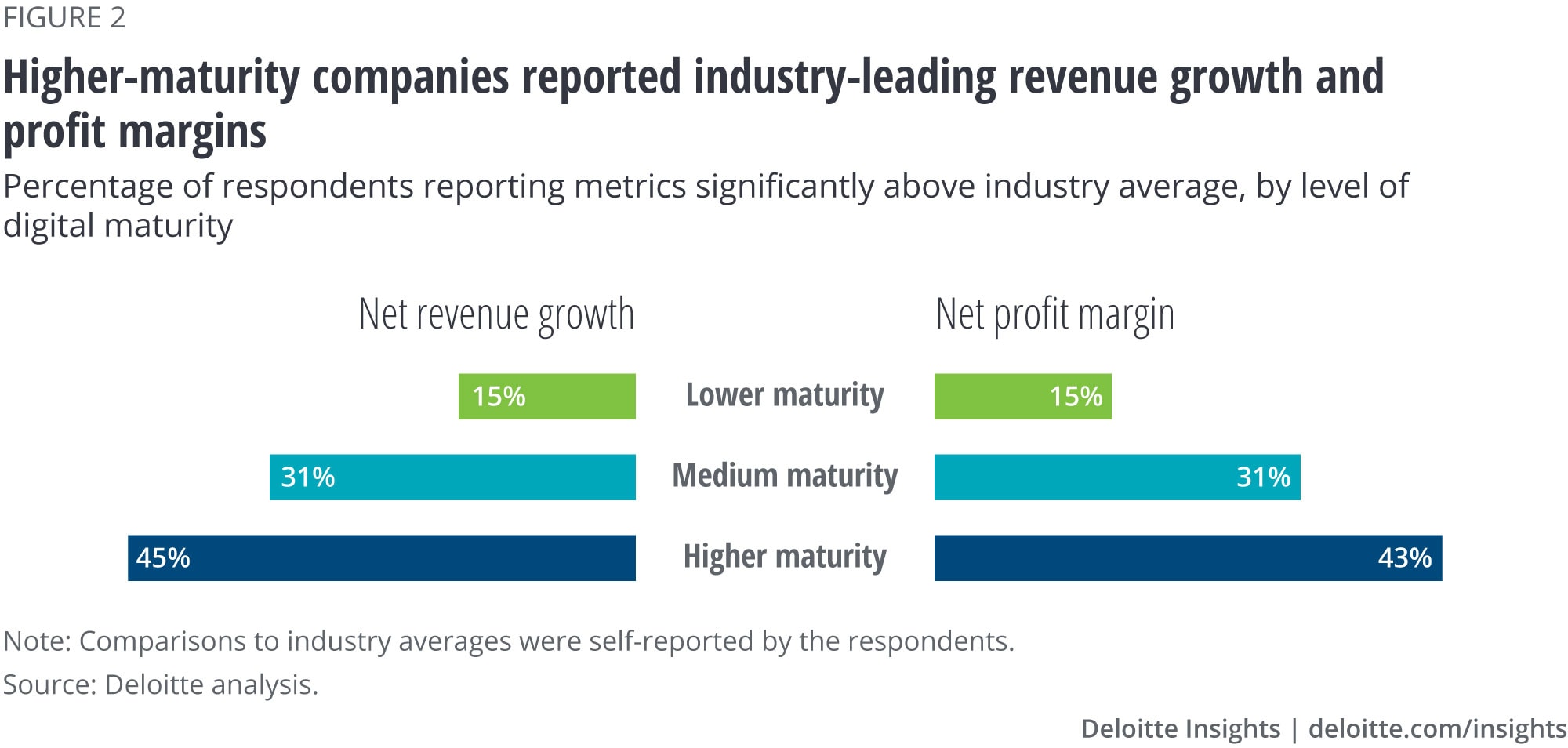 Higher-maturity companies were more likely to report industry-leading net revenue growth and net profit margins